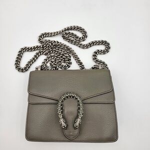 Gucci Grey Pebbled Calfskin Leather Dionysus Mini Crossbody Shoulder Bag. Auth.
